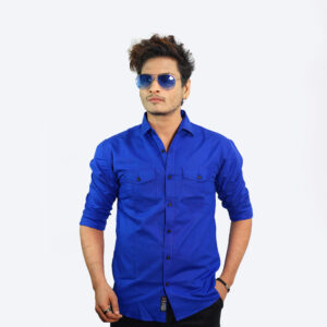 Mens Casual Cotton Double Pocket Shirt Royal Blue Colour