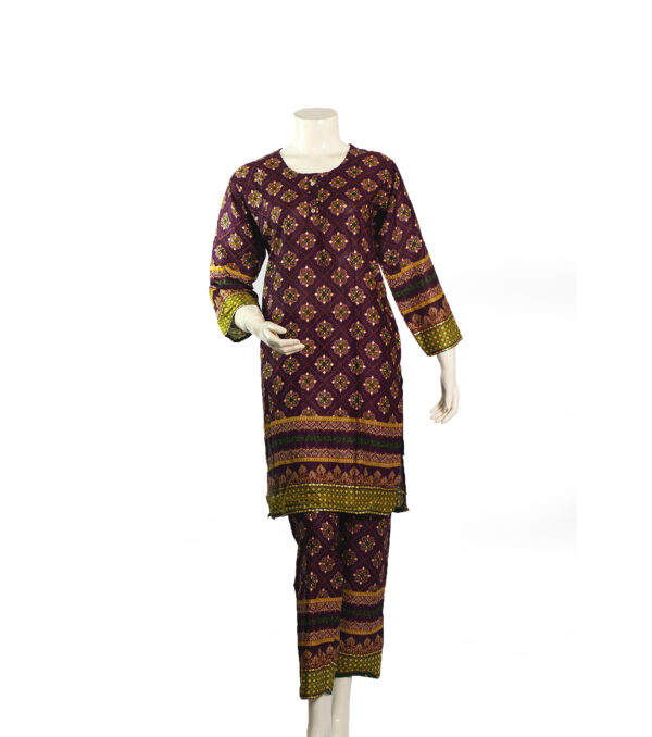 Lawn Dress - Printed 2 PC Stitched Shirt & Trouser - Purple Colour