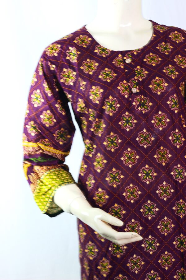 Lawn Dress - Printed 2 PC Stitched Shirt & Trouser - Purple Colour - Image 2