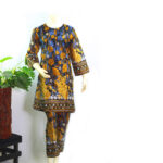 Lawn Dress - Floral Printed 2 PC Stitched Shirt & Trouser - Black Colour