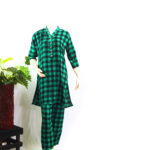 Boski Linen Dress- 2 PC Stitched Shirt & Trouser - Green Colour