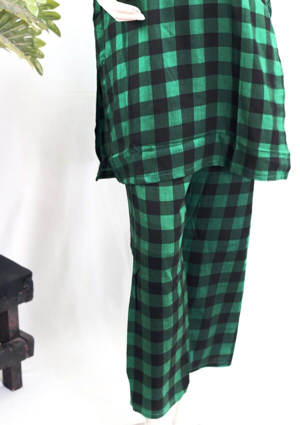 Boski Linen Dress- 2 PC Stitched Shirt & Trouser - Green Colour - Image 3