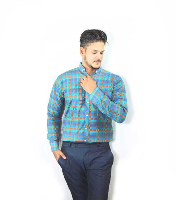 Mens Semi-Formal Cotton Check Shirt Sea Green Colour