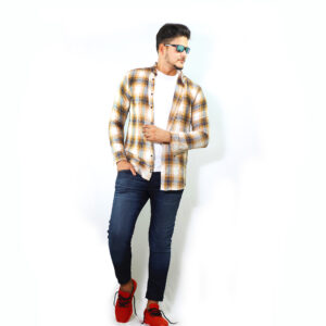 Mens Casual Cotton Check Shirt Brown Colour