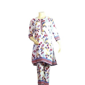 Boski Linen Dress - 2 PC Stitched Shirt & Trouser - White Colour