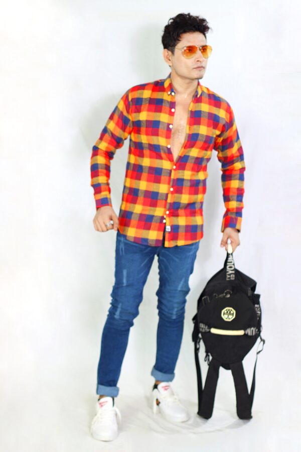 Mens Casual Wool Flannel Check Shirt Multicolour - Image 2