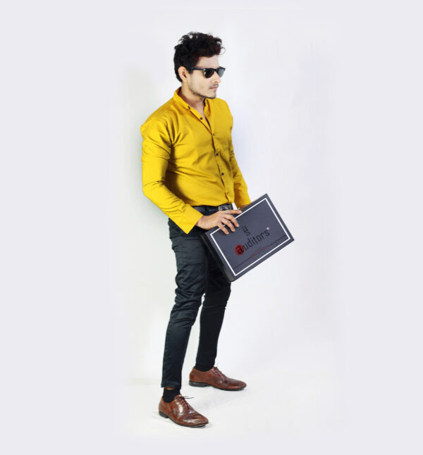 Mens Semi-Formal Plain Cotton Shirt Mustard Colour - Image 2