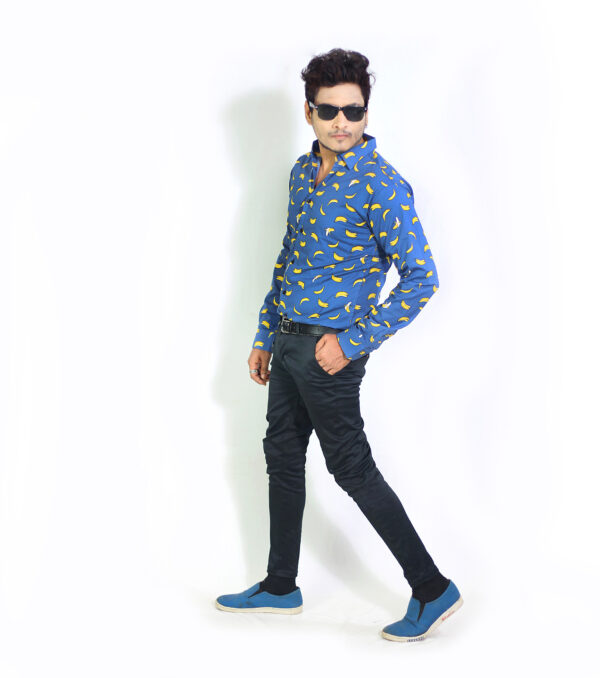 Mens Casual Cotton Banana Printed Shirt Blue Colour