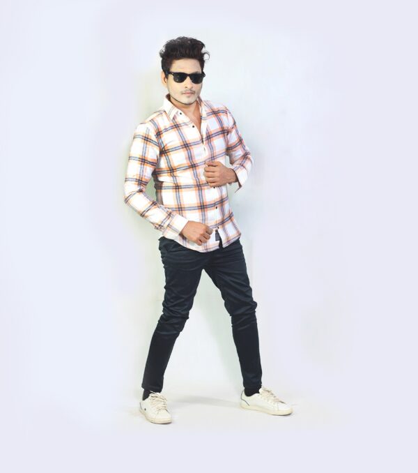 Mens Casual Wool Flannel Check Shirt Pink Colour