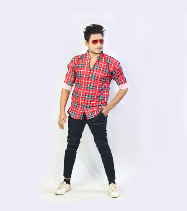 Mens Casual Soft Flannel Check Shirt Pink Colour