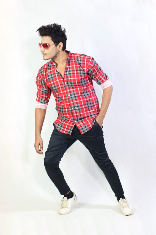Mens Casual Soft Flannel Check Shirt Pink Colour - Image 2