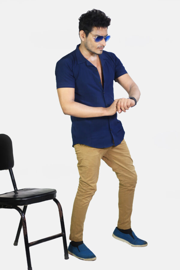 Cotton Lycra Power Stretchable Summer Half Sleeves Cuban Collar