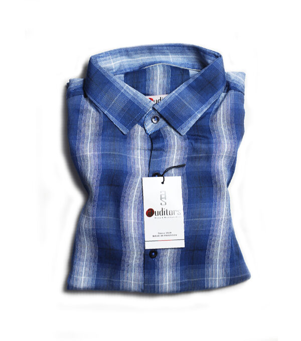 Mens Semi-Formal Cotton Check Shirt Blue Colour