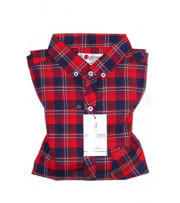 Mens Semi-Formal Cotton Check Shirt Wine Red Colour - Image 3