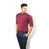 Mens Semi-Formal Cotton Check Shirt Wine Red Colour