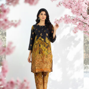 Lawn Dress For Girls - Printed 2 PC Stitched Shirt & Trouser - Black