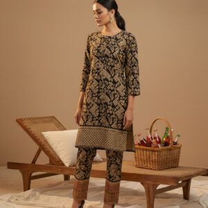 Lawn Dress - Printed 2 PC Stitched Shirt & Trouser - Black Colour