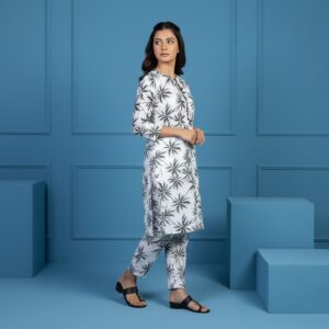 Boski Linen Dress - 2 PC Stitched Shirt & Trouser - White Colour
