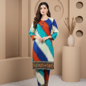 Lawn Dress - Printed 2 PC Stitched Shirt & Trouser - Multicolour