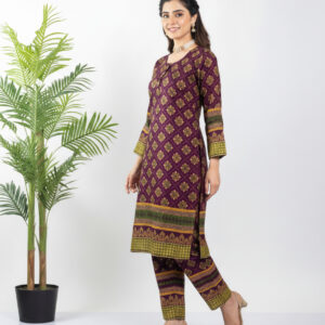 Lawn Dress - Printed 2 PC Stitched Shirt & Trouser - Purple Colour