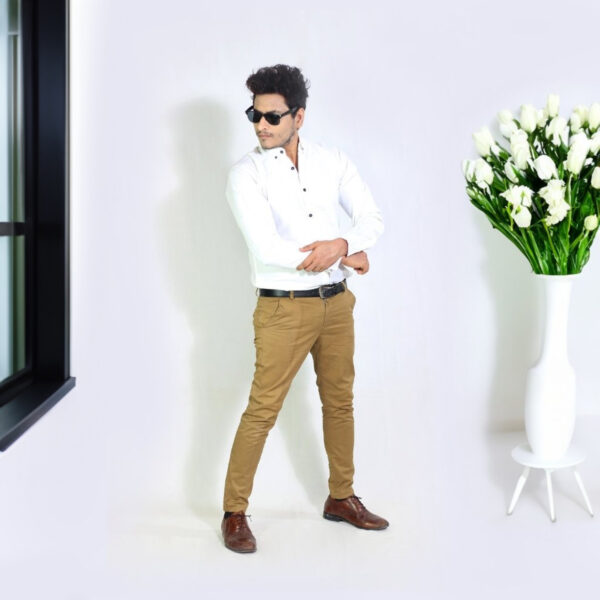 Mens Semi-Formal Plain Cotton Shirt White Colour