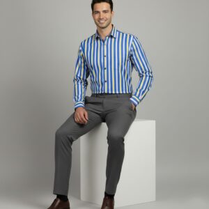 Mens Semi-Formal Cotton Stripe Shirt Blue Colour