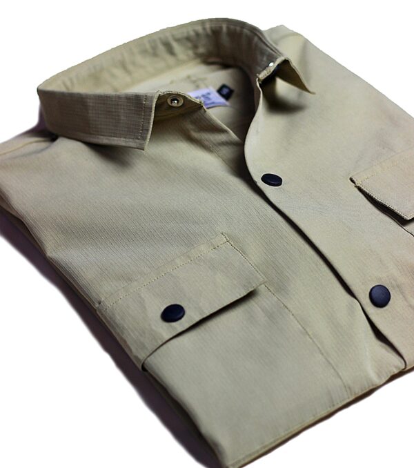 Soft Cotton Power Stretch Double Pocket Shirt Olive Green Colour - Image 3