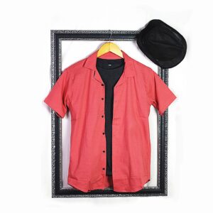 Power Stretchable Half Sleeves Cuban Collar Embossed Shirt