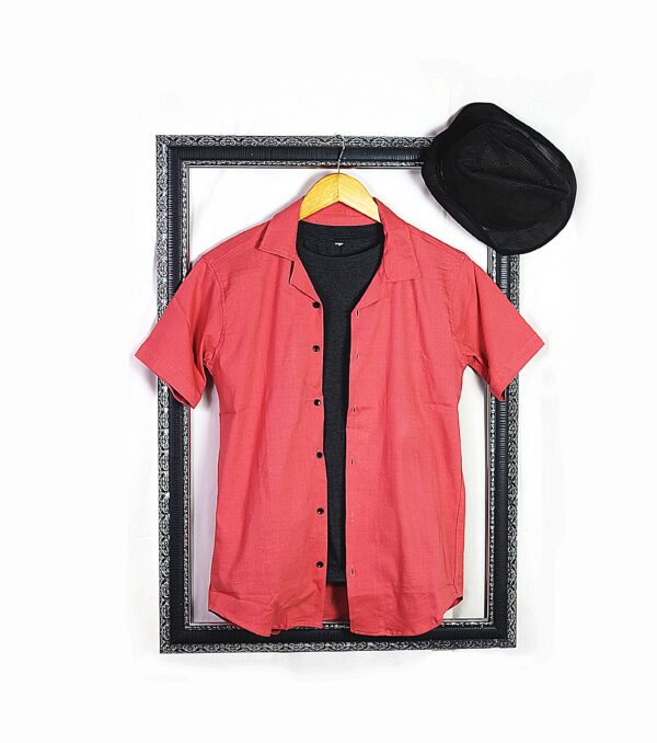 Power Stretchable Half Sleeves Cuban Collar Embossed Shirt