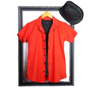 Power Stretchable Half Sleeves Cuban Collar Embossed Shirt