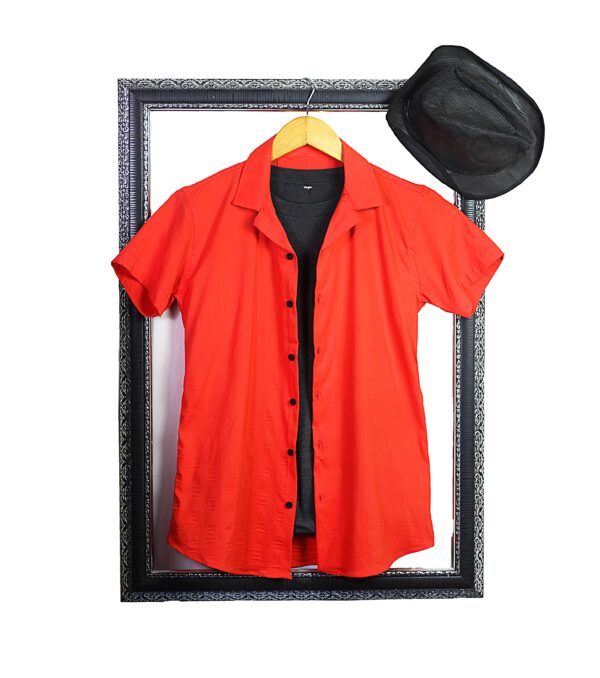 Power Stretchable Half Sleeves Cuban Collar Embossed Shirt