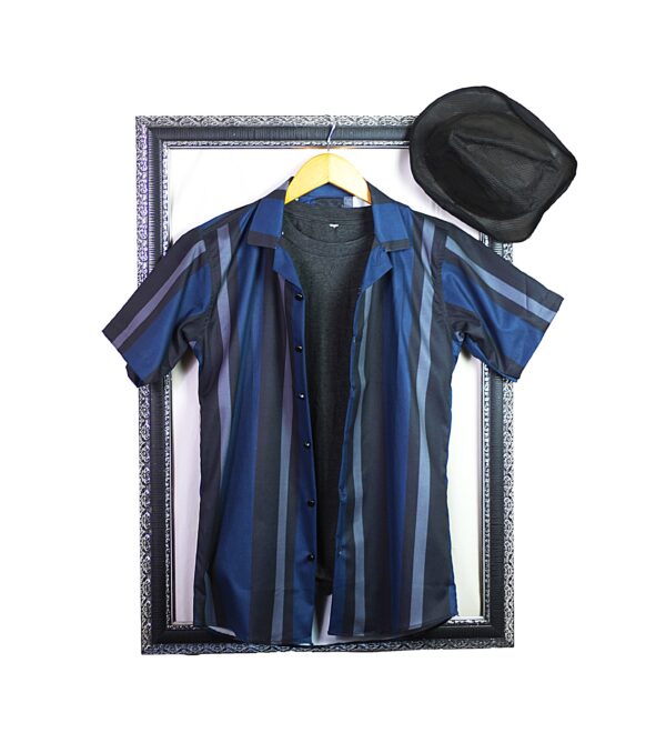 Boski Linen Summer Half Sleeves Cuban Collar Stripe Shirt