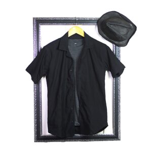 Power Stretch Summer Half Sleeves Cuban Collar Embossed Shirt