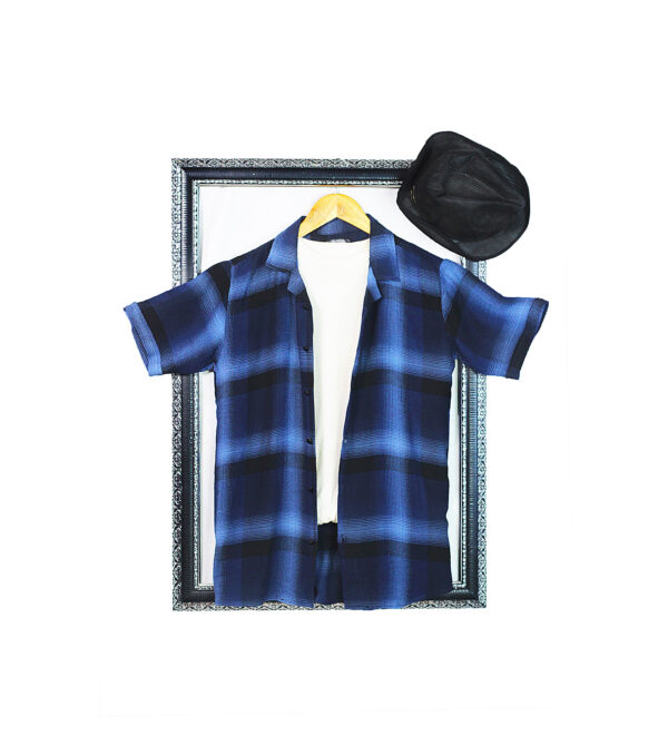 Crinkle Half Sleeves Blue Regular Fit Power Stretch Soft Cotton
