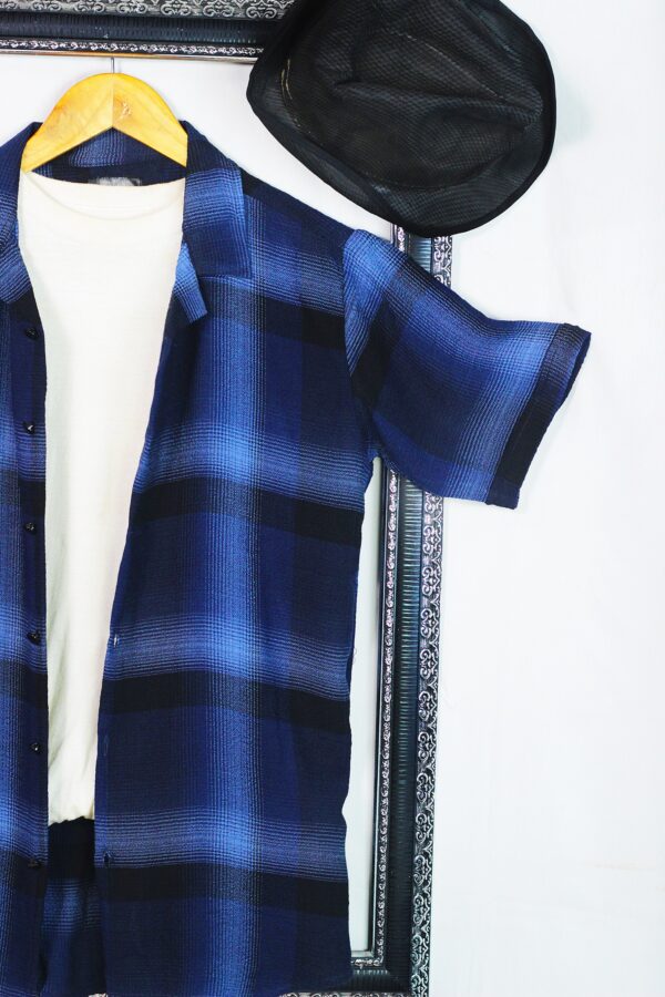 Crinkle Half Sleeves Blue Regular Fit Power Stretch Soft Cotton - Image 2