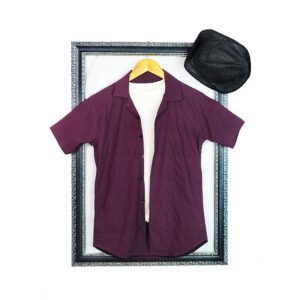 Power Stretchable Summer Half Sleeves Cuban Collar Embossed Shirt Purple