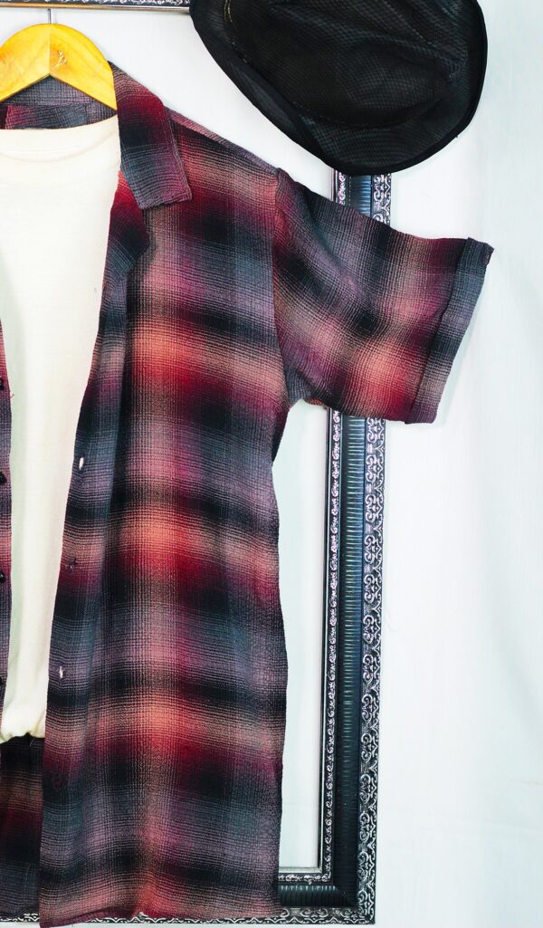 Crinkle Half Sleeves Maroon Regular Fit Power Stretch Soft Cotton - Image 2
