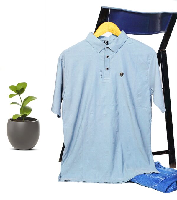 Embossed Polo T-Shirt Light Grey For Mens