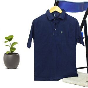 Embossed Polo T-Shirt Navy Blue For Mens