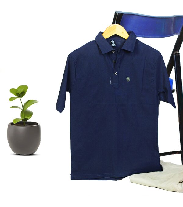 Embossed Polo T-Shirt Navy Blue For Mens