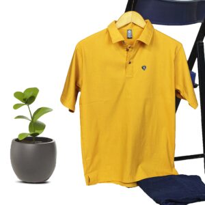 Embossed Polo T-Shirt Mustard For Mens