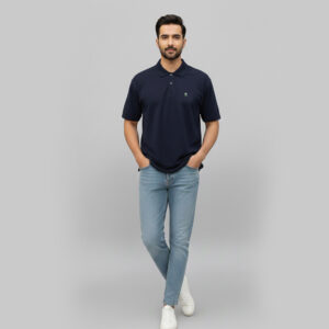 Embossed Polo T-Shirt Navy Blue For Mens