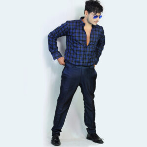 Semi-Formal Navy Blue Check Cotton Shirt