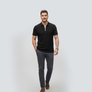 Quarter-Zipper Polo T-Shirt Black Colour