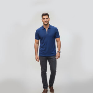Quarter-Zipper Polo T-Shirt Blue Colour
