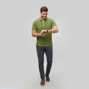 Quarter-Zipper Polo T-Shirt Parrot Green Colour