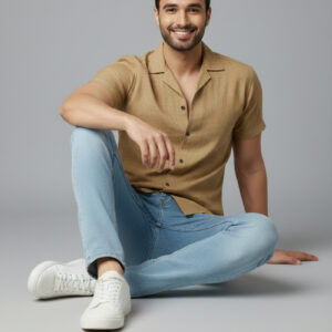 Casual Textured Half Sleeves Cuban Collar Shirt