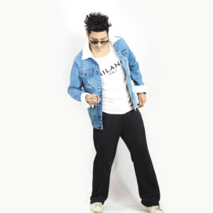 Fur Denim Jacket Double Pocket Ice Blue