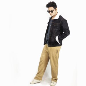 Fur Denim Jacket Double Pocket Black