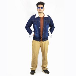 Fur Denim Jacket Double Pocket Dark Blue